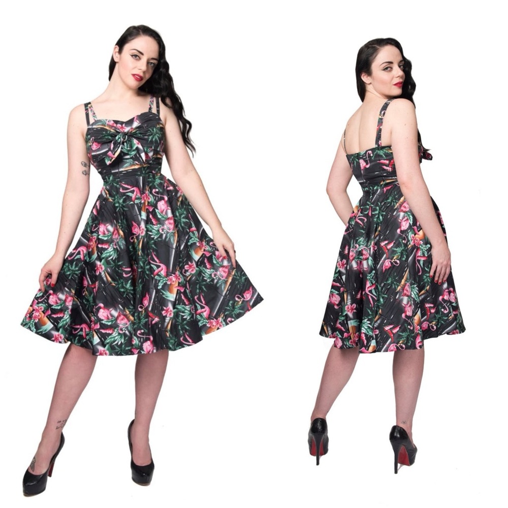 Floral Fit & Flare Midi Dress in Black and Pink